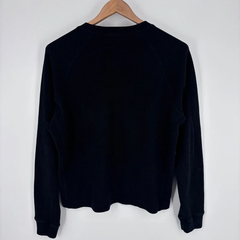 John Elliott Folsom Thermal Waffle Knit Sweatshirt‎ Mens 1 Small Black Raglan